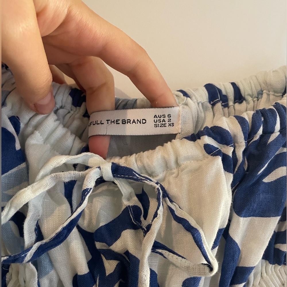 Faithfull The Brand Strapless Blue and White Floral Dress